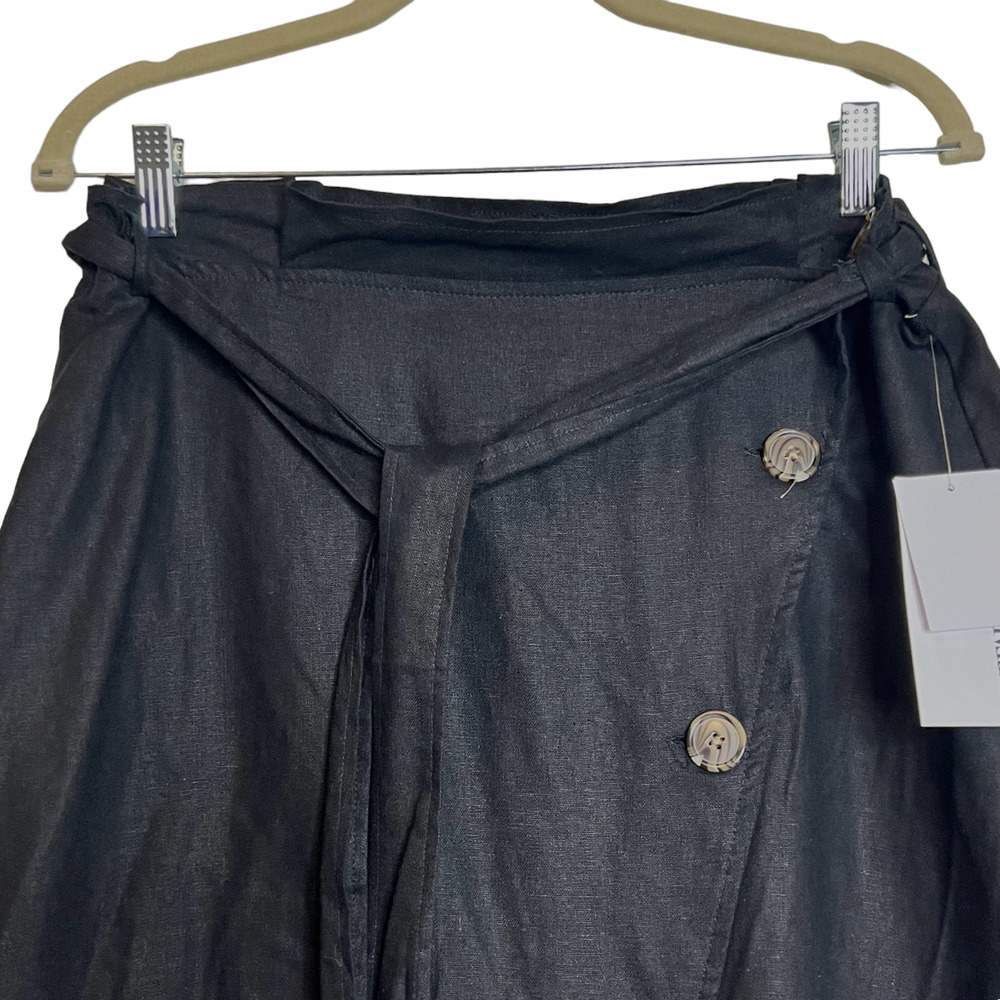 Just Fab Womens Linen Blend Midi Skirt XL Black Asymmetric Buttons New with Tags - Picture 2 of 7